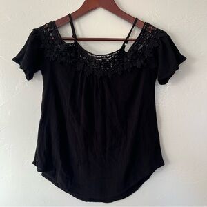 Jolt Black Flutter Cap Sleeve Blouse Size Mall